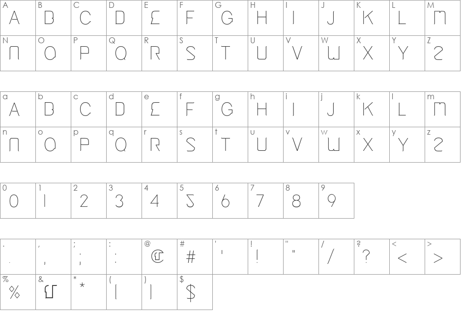Cinga font character map preview