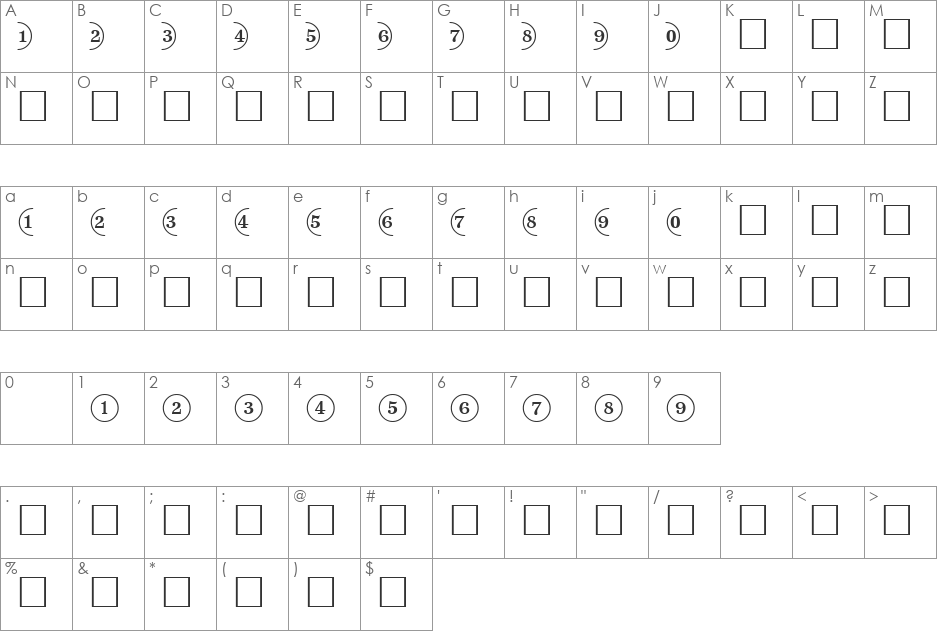 CircledNumbers font character map preview