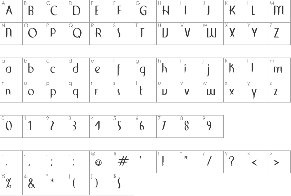 Cirrus font character map preview