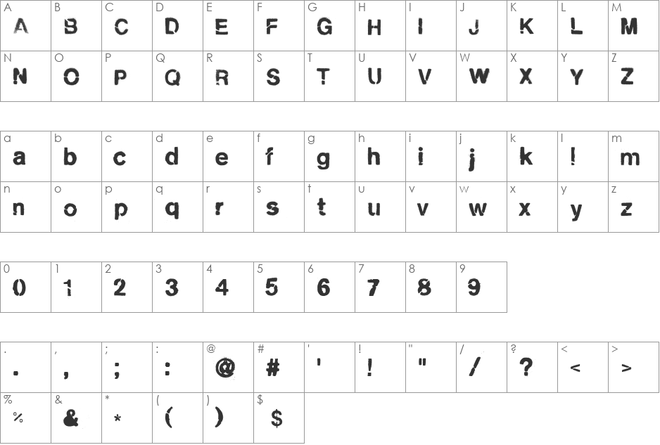 cityburn font character map preview