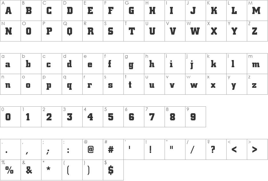 CityDBol font character map preview
