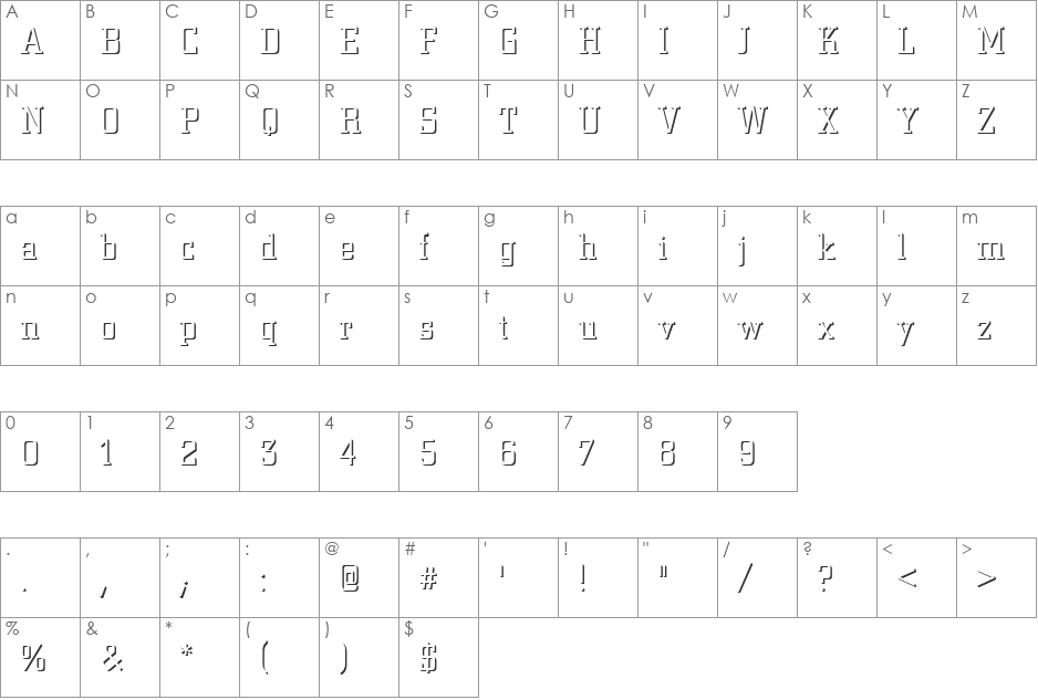 CityOnlShaDLig font character map preview