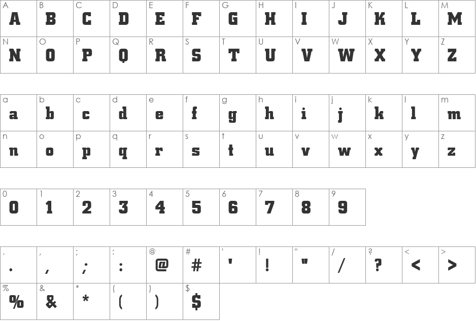 CityPBol font character map preview