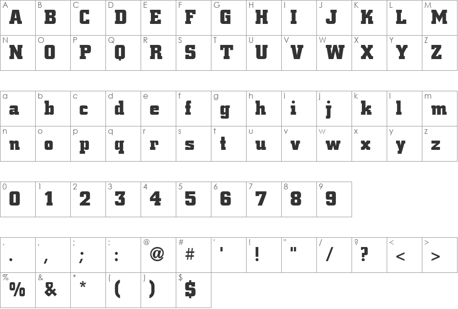 Civic Bold font character map preview