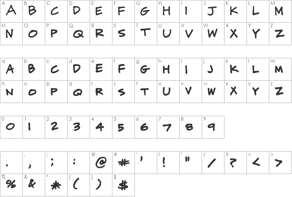 CJ Potter Handwriting font character map preview