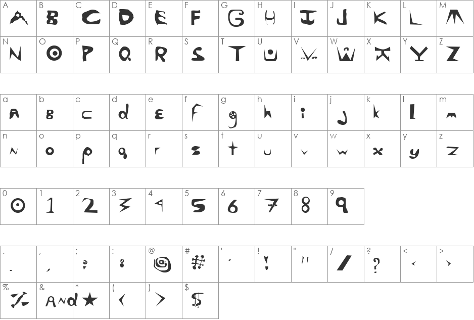 Ala Carte font character map preview