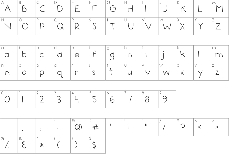 CK Plain Jane font character map preview