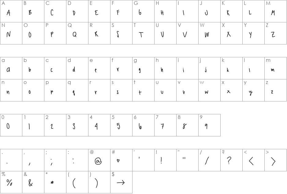 claire's handwriting font character map preview