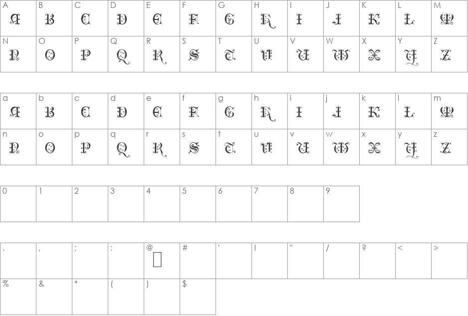 Clairveaux font character map preview