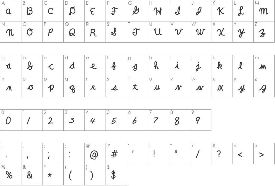 Clara Lee Cursive font character map preview