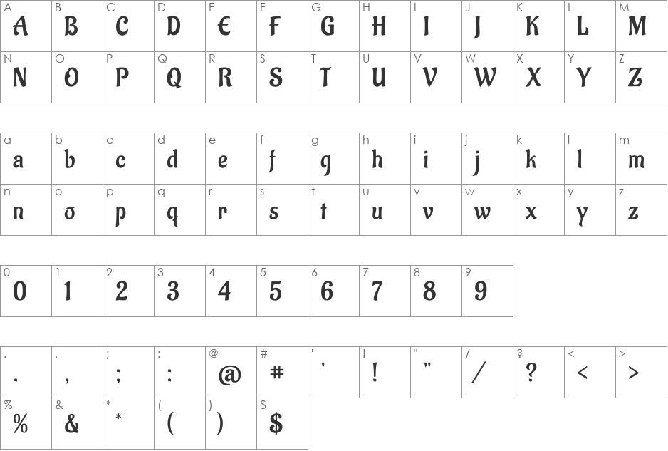 Aladin font character map preview