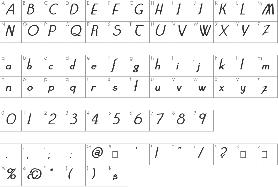 Claritty_BoldItalic font character map preview