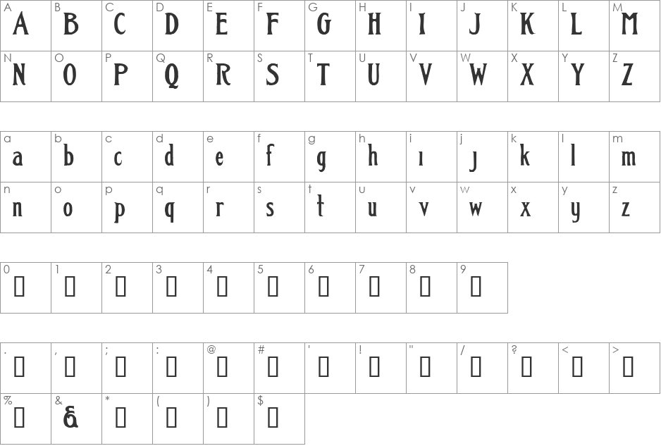 Classic font character map preview