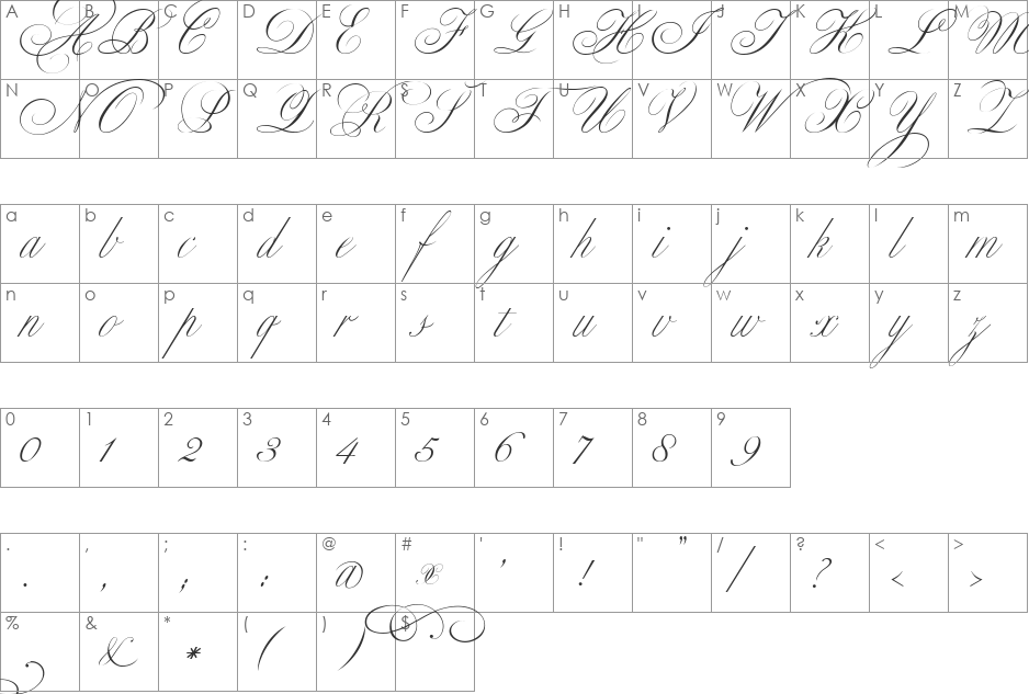 Classic AltCaps font character map preview