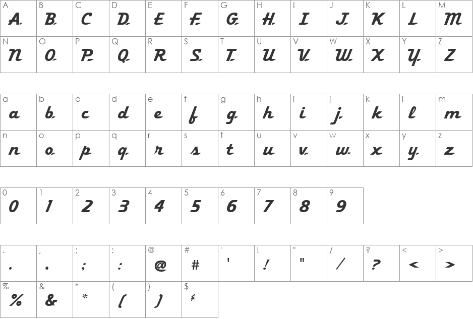 Classic Car font character map preview