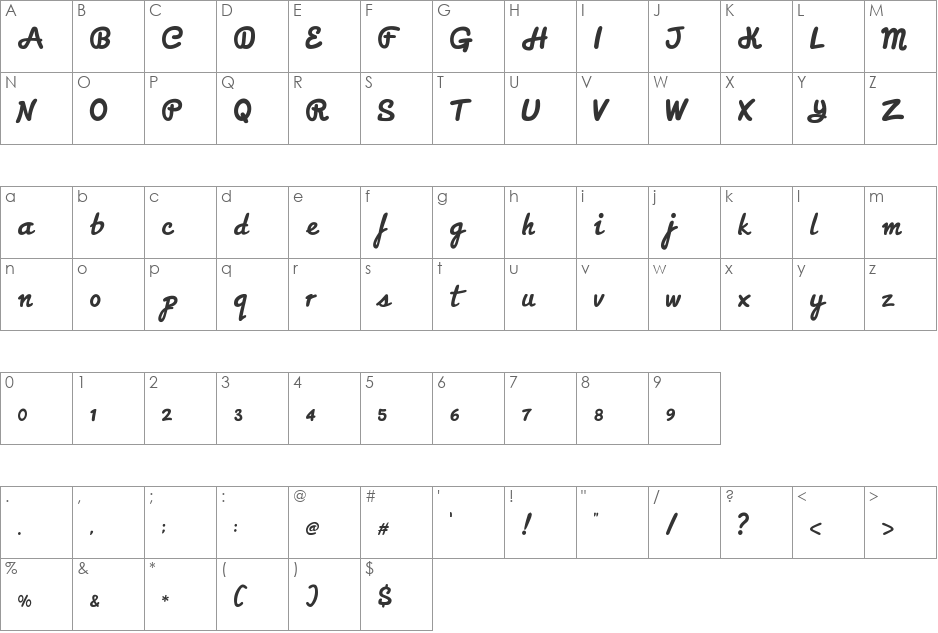 Classic Raw font character map preview