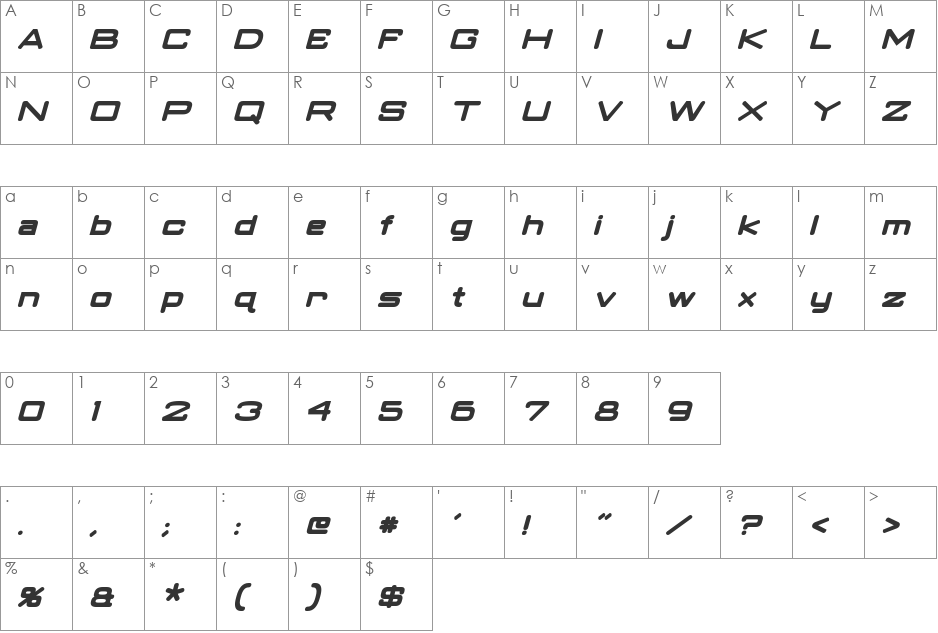 Classic Robot font character map preview