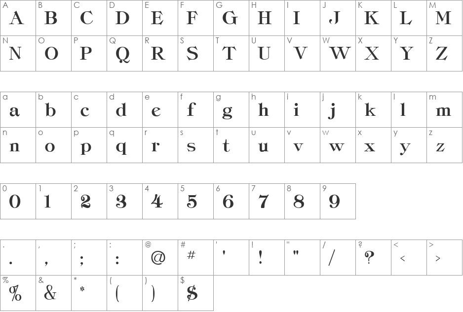 Classica-Heavy font character map preview