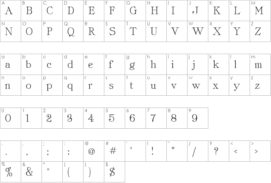 Classica-Roman font character map preview