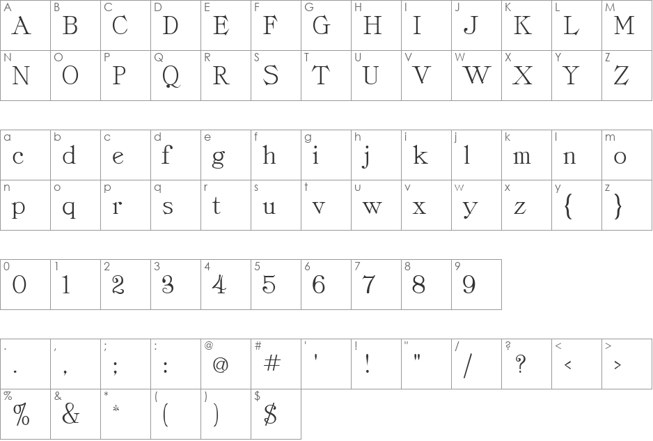 ClassicaRoman.fog font character map preview