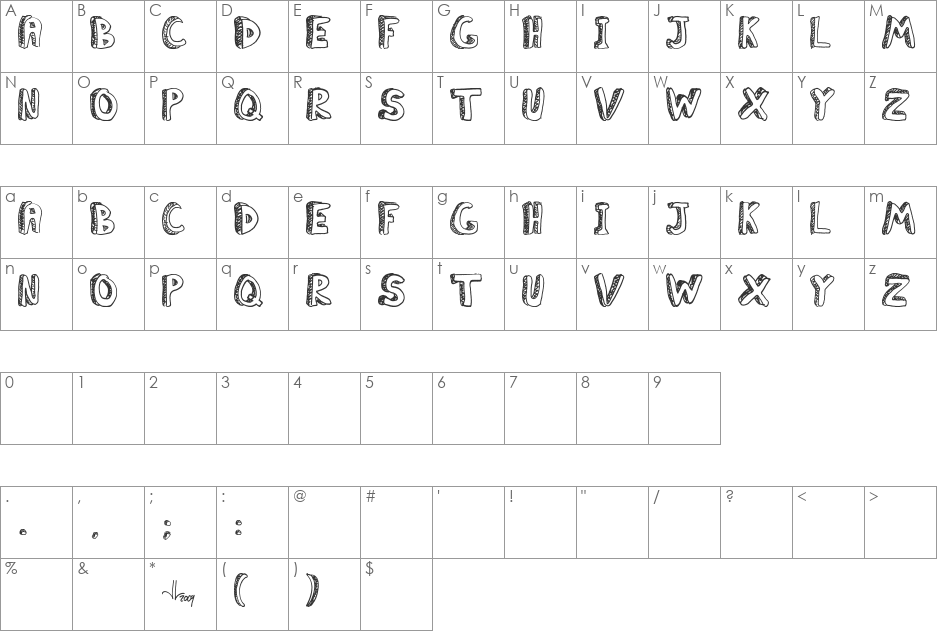 Classroom Boredom font character map preview