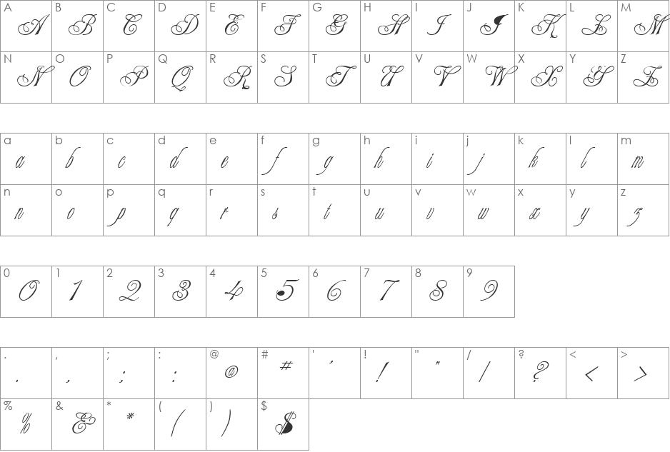 CLAUDIA font character map preview