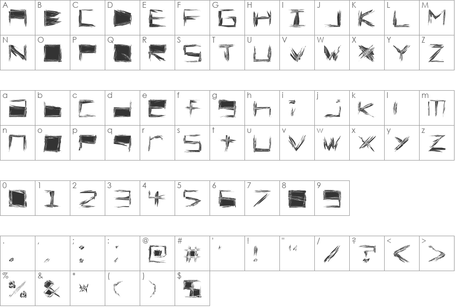 Claustrophont font character map preview