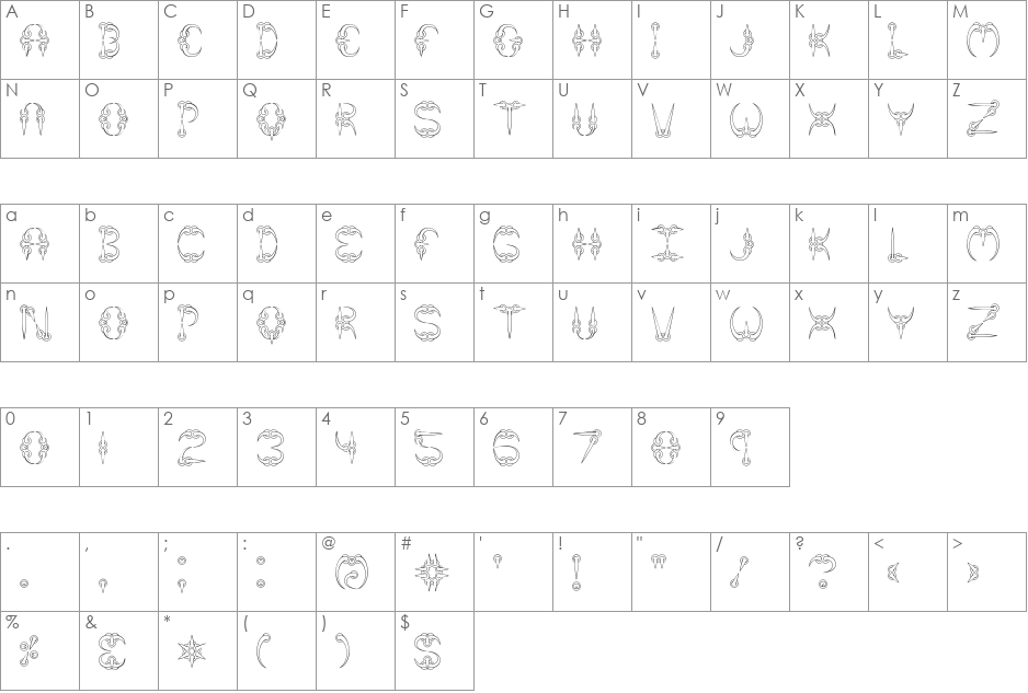 CLAW 1 (BRK) font character map preview