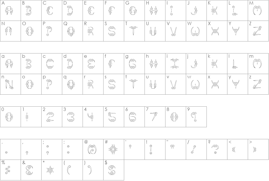 CLAW 2 BRK font character map preview
