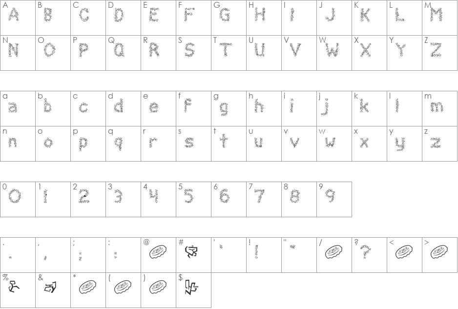Clawless font character map preview