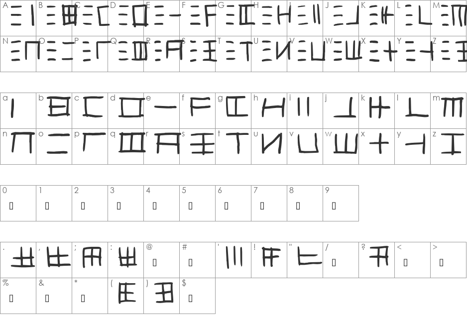 ClaWrite2009 font character map preview