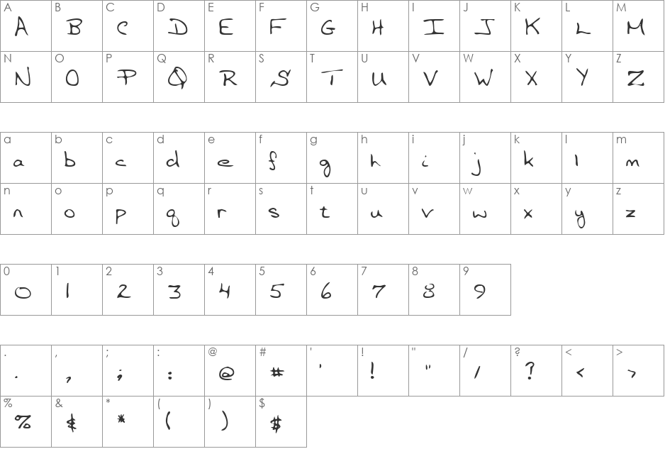ClaytonsHand font character map preview