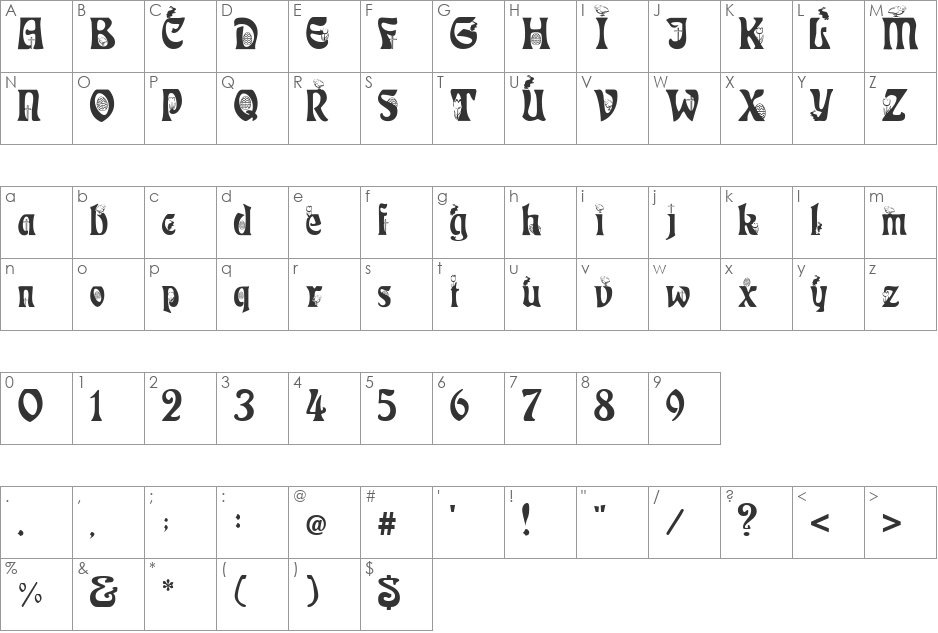 Clb:Easter font character map preview