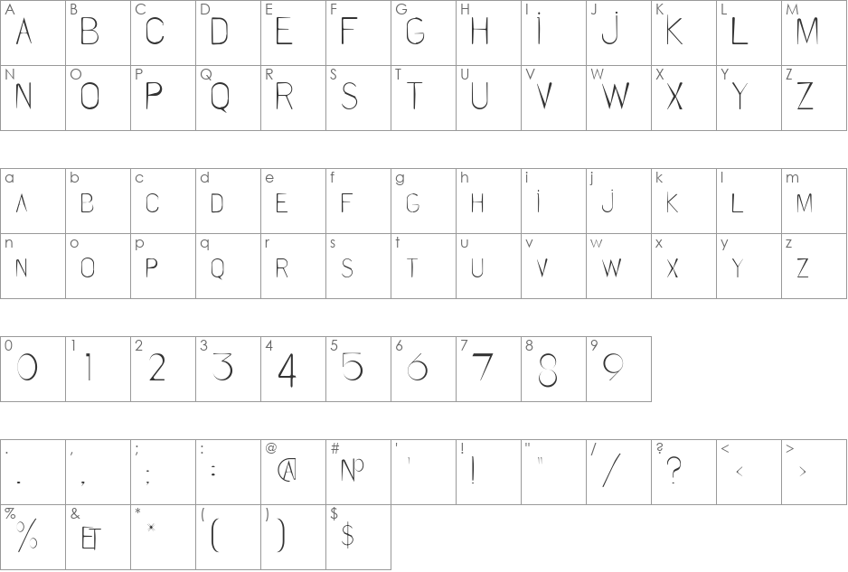 CleanCut-Caps font character map preview
