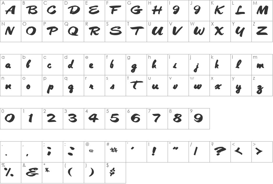CleanCut56 font character map preview