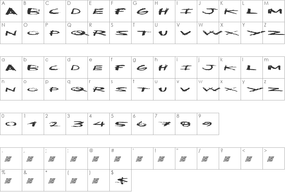 CleanDirty font character map preview