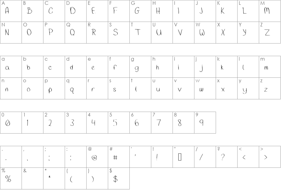 CleanHand font character map preview