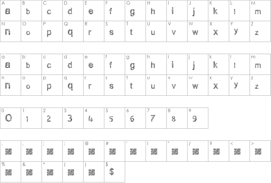 CleanScratch font character map preview