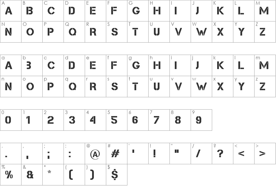 Cleanwork font character map preview