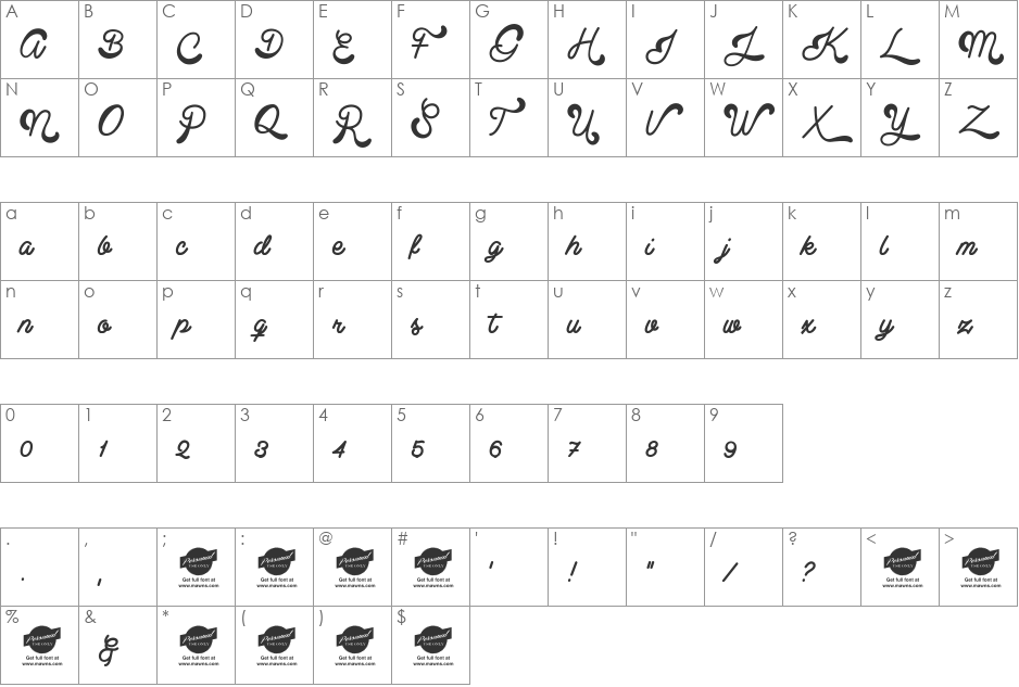 Clear Line PERSONAL USE ONLY font character map preview