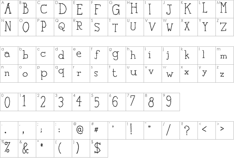 Clear Typewriter font character map preview