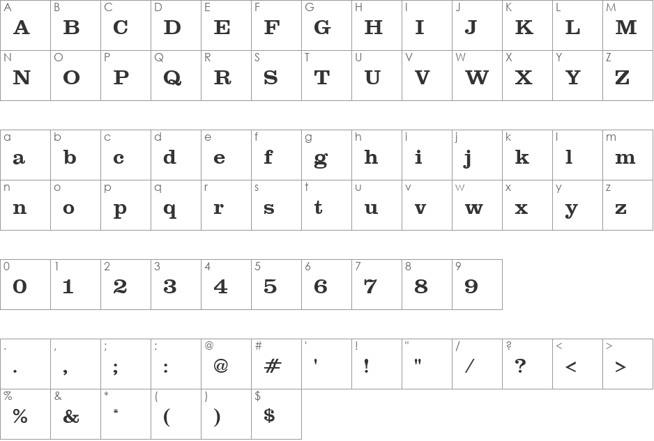 Clearbell font character map preview