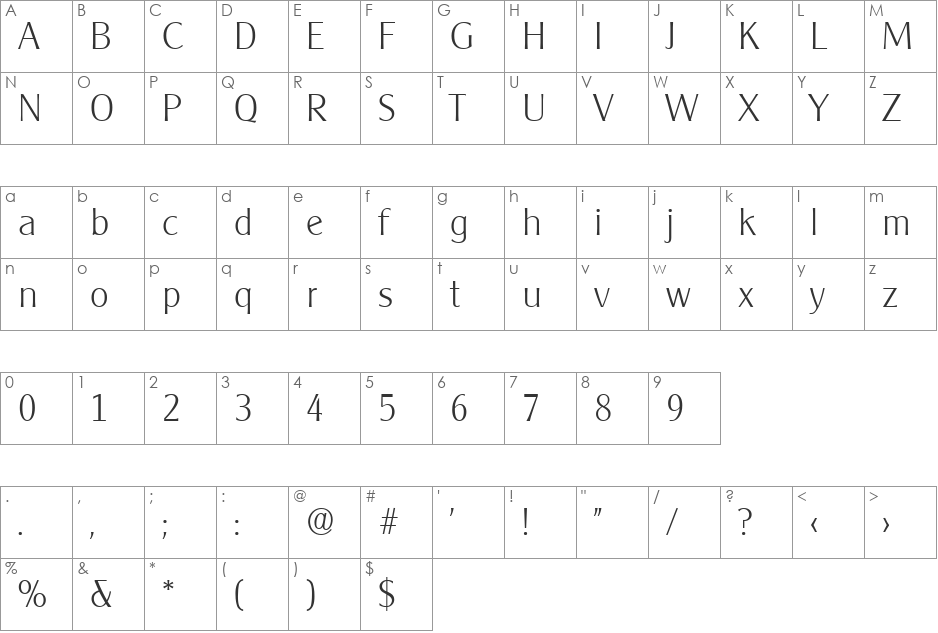 Cleargothic-Serial-ExtraLight font character map preview
