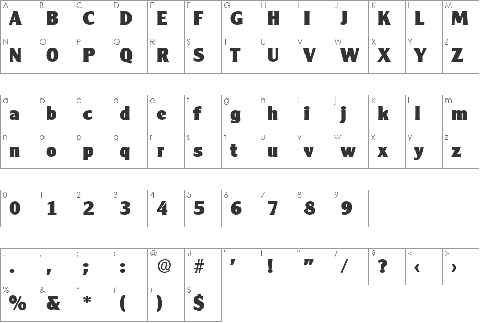 Cleargothic-Serial-Heavy font character map preview