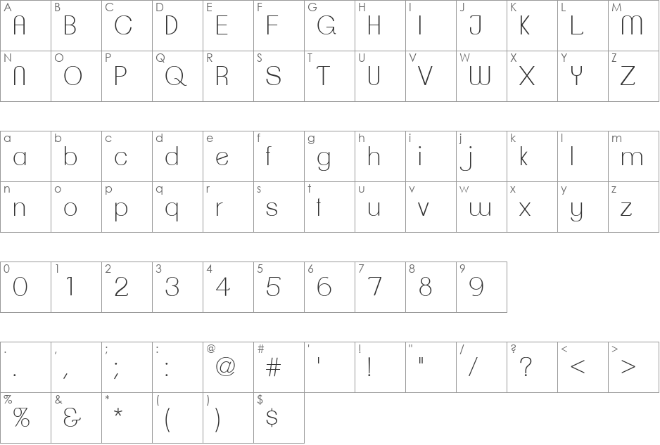 ClementePDac font character map preview
