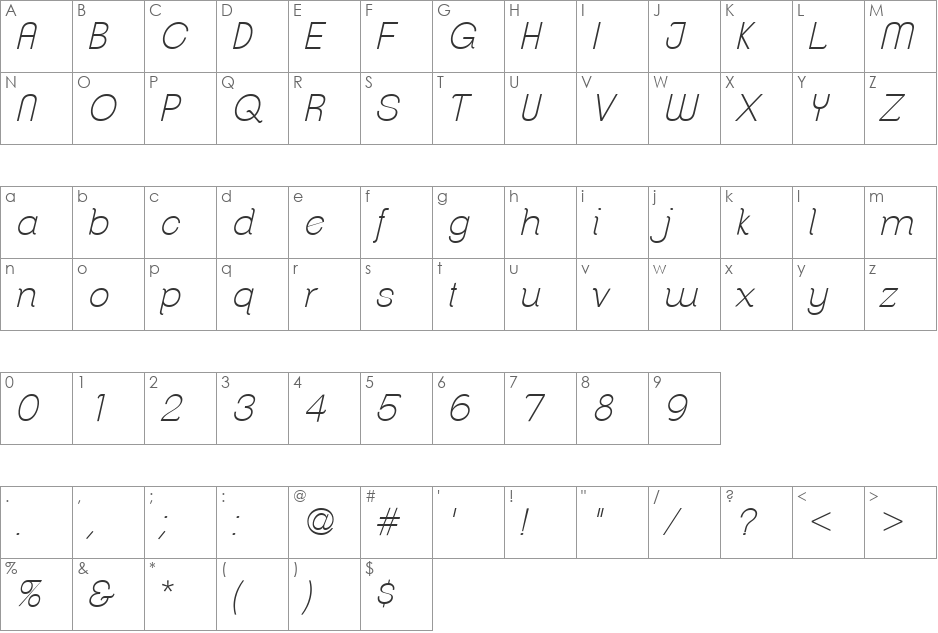 ClementePDad font character map preview
