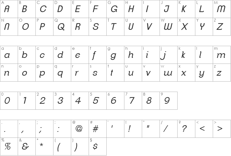 ClementePDah font character map preview