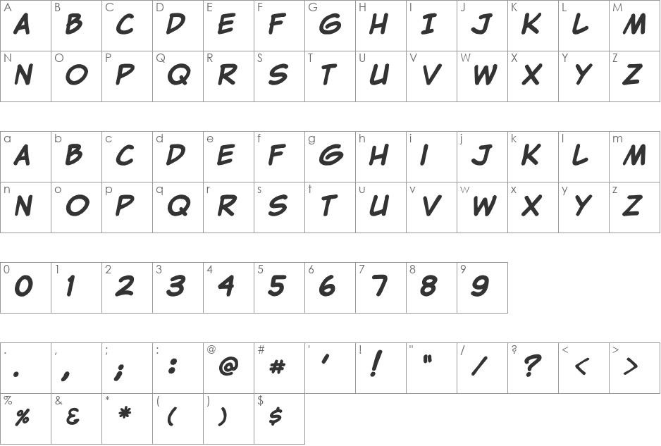 Clementine font character map preview
