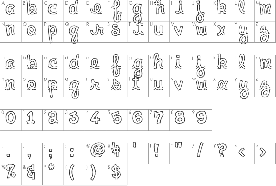 clementine sketch font character map preview