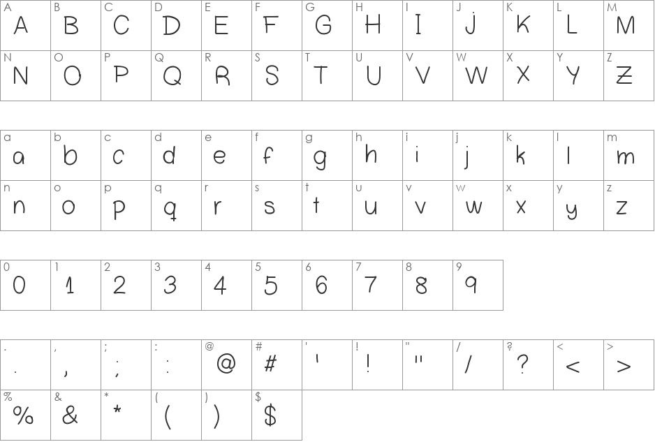Clensey font character map preview